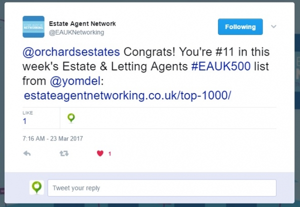 Top 100 Estate agents - Orchards Ranked 11th