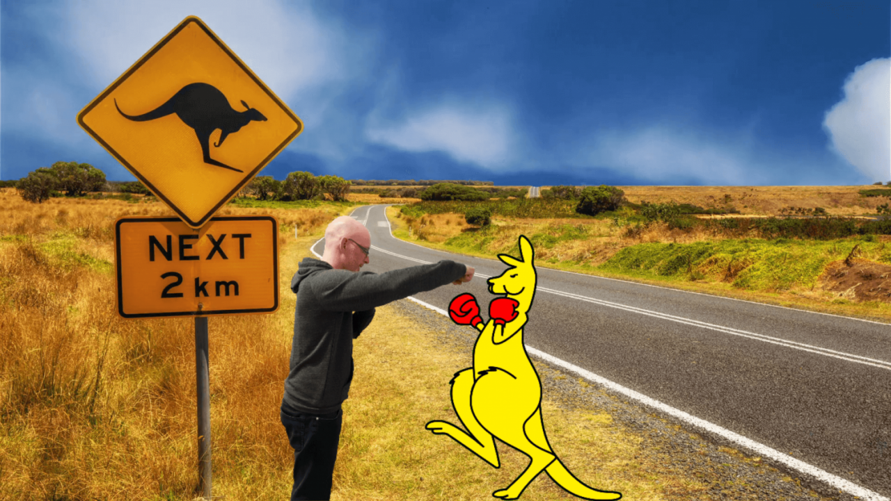 Alex and a Kangaroo in Australia